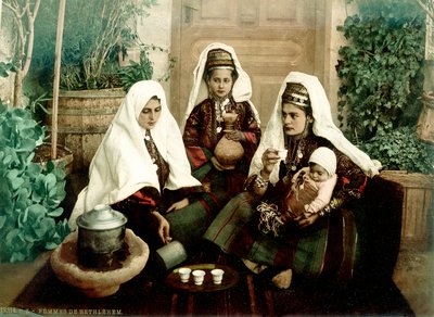 Group of Arab women from Bethlehem drinking coffee by Swiss Photographer